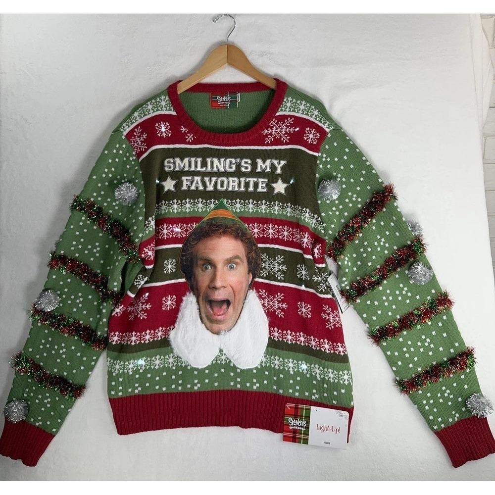 Spencer's Workshop Sweater Mens XL Green‎ Buddy The Elf Light Up Christmas